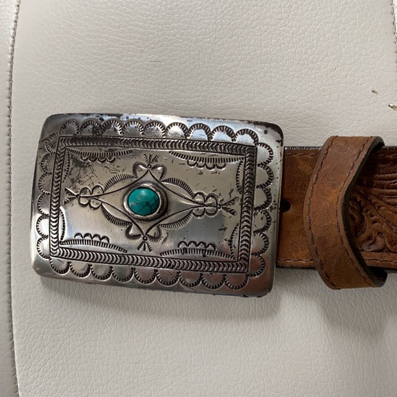 Vintage Tony Lama belt & silver belt buckle. main image 2
